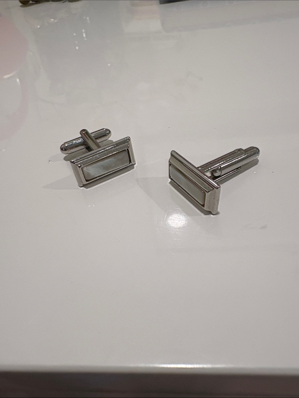 Silver Rectangular Mother-of-Pearl Cufflinks - Men Accessories